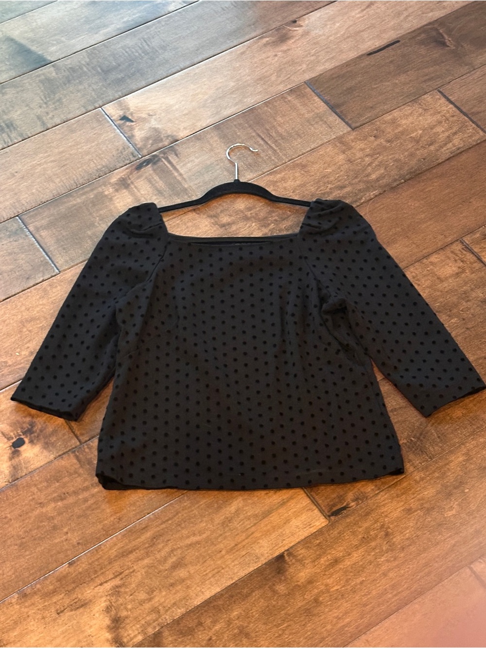 2/$10 or 3/$12 ❤️ Ann Taylor Black Polka Dot Swiss Dot Square-Neck Blouse Size S
